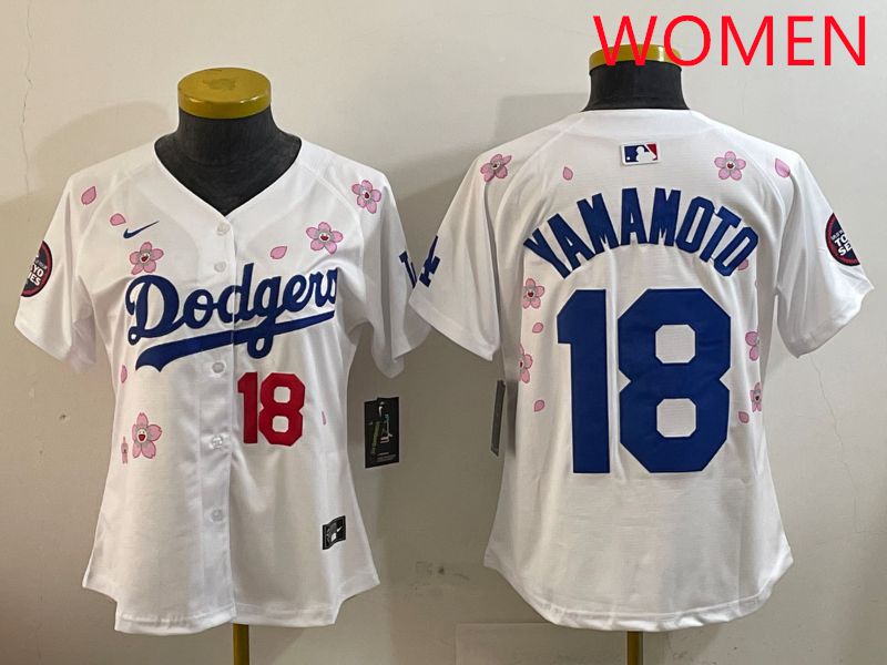 Women Los Angeles Dodgers #18 Yamamoto White Sakura Edition 2025 Nike MLB Jersey style 6